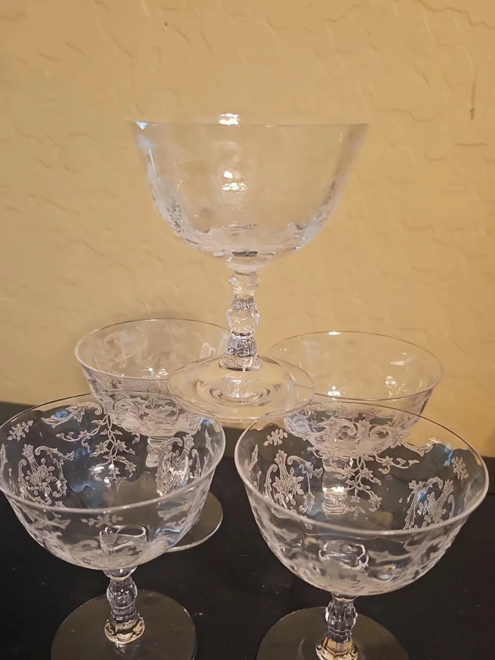Vtg Fostoria Navarre Clear Etched Champagne Glass 4.5in Low Sherbet Coupe 5 Pcs